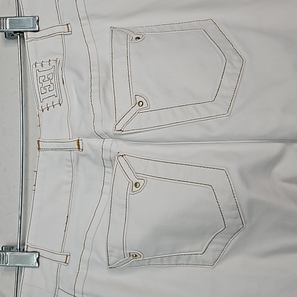 Escada white cotton blend jeans/gold details, size ?10 - Picture 3 of 16